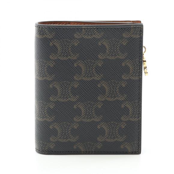 Celine Charm Brown Triomphe Wallet Black Canvas Bifold Tan - Picture 1 of 5